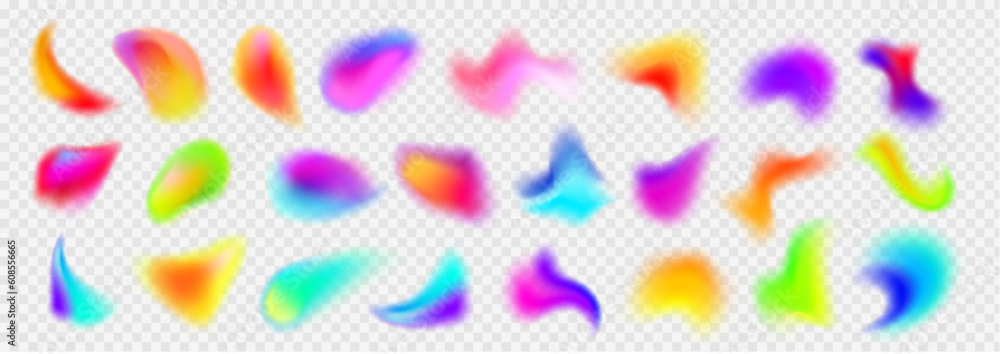 Poster holographic abstract blur spot. vector 3d chameleon y2k aura shape gradient texture. soft geometric 