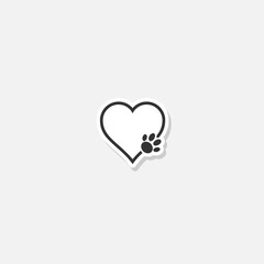 Heart shape with animal footprint sticker icon