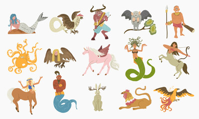Fototapeta premium Mythical Creatures Icon Set