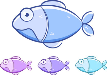 Cartoon fish set isolated on white background. Vector Illustration