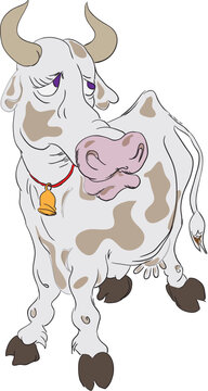 Vector illustration of a cow with sad eyes.
