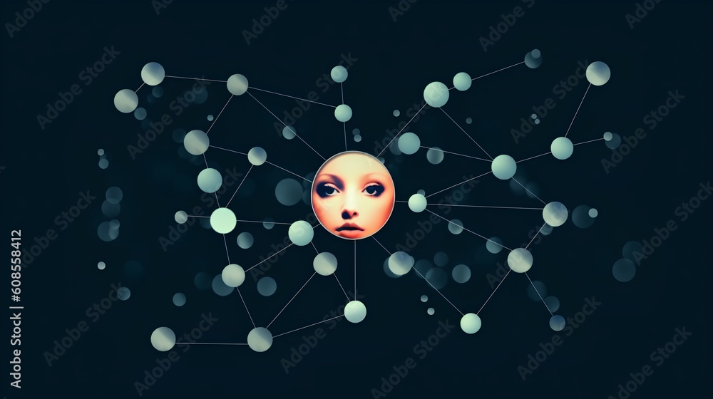 Poster connected social network user concept, showcasing the dynamics of digital communication, community b
