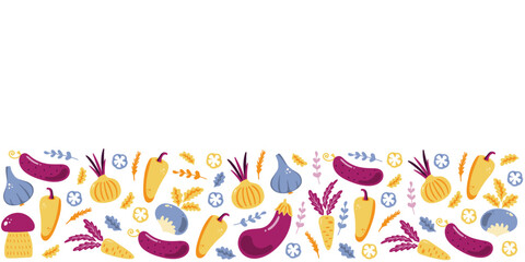 Decorative border with fresh raw ripe vegetables