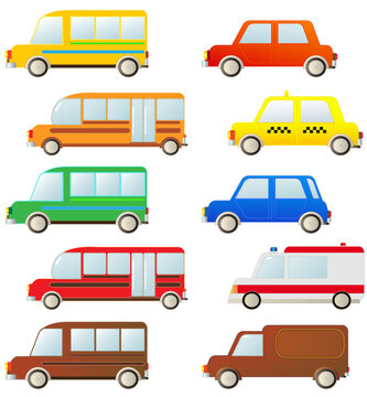 transport set of cute urban cars silhouette