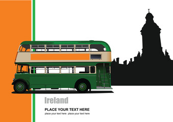 Vintage green bus illustration. Vector