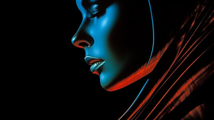 Closeup face portrait of girl, minimalist.