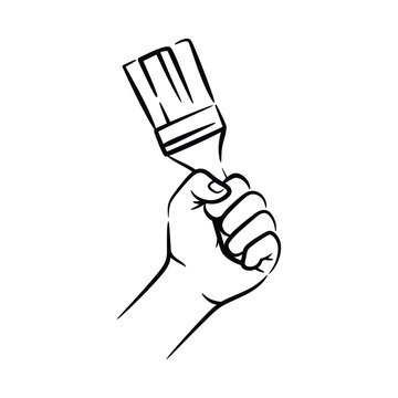 hand holding paint brush black outline clip art preview