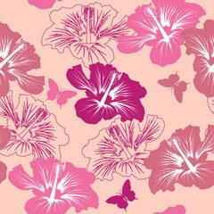 vector seamless pattern with tropical flower on a pink background