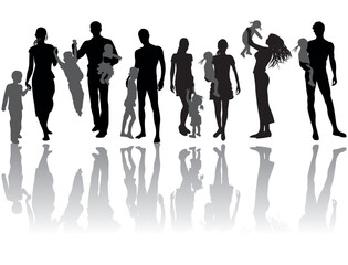 Silhouettes of woman, man, children, family, icon vector illustration