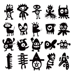 Muurstickers Monster Collection of cartoon funny monsters silhouettes