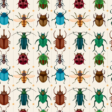 cartoon insect bug seamless pattern