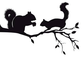 squirrels on tree branch, vector background