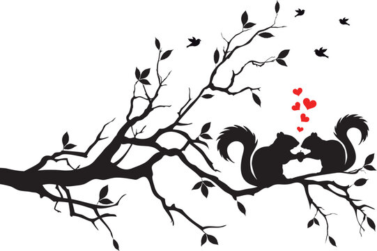 squirrels on tree branch, vector background