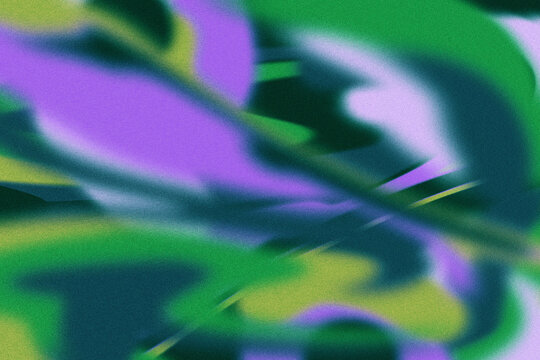 Abstract colorful gradient background in 70s retro design with grainy noisy texture and blur groovy shapes