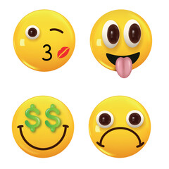 Set of 3d icon yellow color smile emoji. Set Icon Smile Emoji. Vector