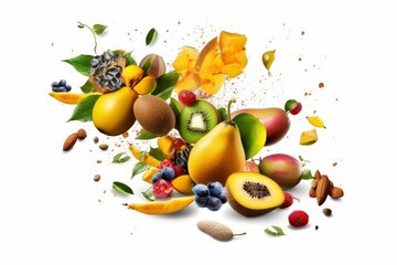 Obraz na płótnie Canvas Exotic fruit mix: coconuts, mango, fig, passiflora, carambo. Generative AI