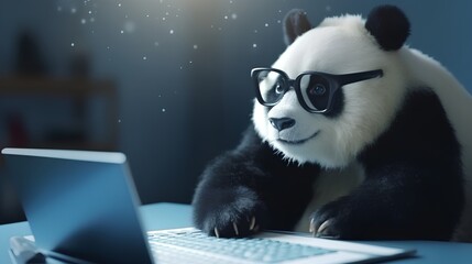 A creative depiction featuring a Panda character in the role of a data scientist, engaging with a data project. Generative AI