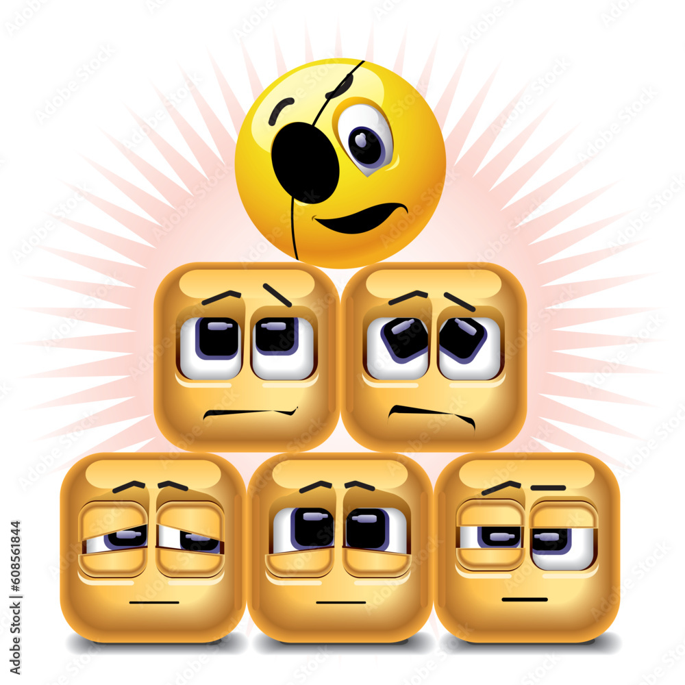 Poster different characters represented by balls and cubes