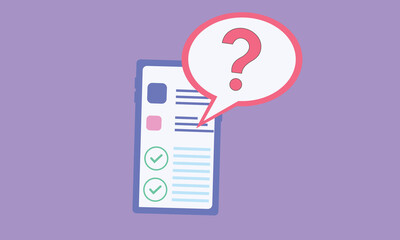 Task management todo checklist with mobile phone, form vote in phone, survey, feedback, questionnaire, mark choice in document. exam checklist icon.