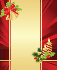 Red background with christmas decorations. Vector illustration.