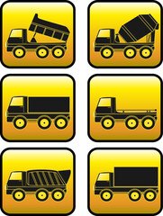 set of buttons with modern urban cars silhouette