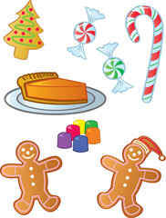 A collection of common fun delicious holiday sweets and baked goods.