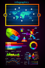Premium infographics master collection: graphs, histograms, arrows, chart, 3D globe, icons and a lot of related design elements.
