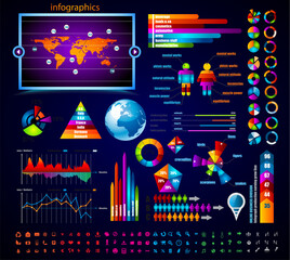Fototapeta na wymiar Premium infographics master collection: graphs, histograms, arrows, chart, 3D globe, icons and a lot of related design elements.