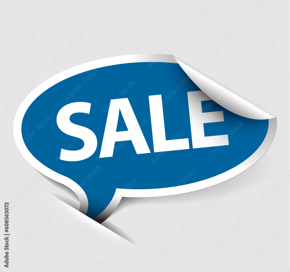 Poster blue vector sale speech bubble as pointer with white border