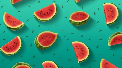 Refreshing watermelon slices on a vibrant blue surface. Generative ai