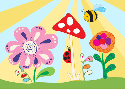 Cheerful children's meadow. Vector illustration
