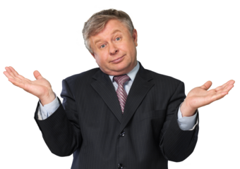 Adult business man with a puzzled shrug