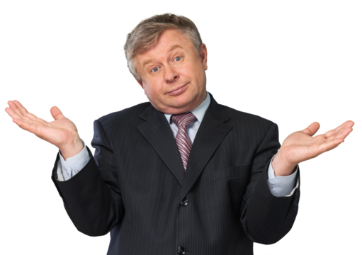 Adult business man with a puzzled shrug