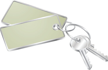 Illustration of two keys on a keyring with tag with copy-space for your text