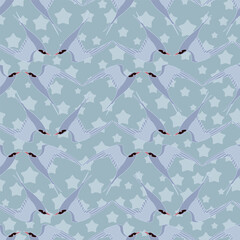 Flying arctic tern seamless pattern