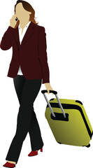 Business woman with suitcase. Vector illustration