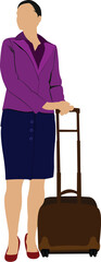 Business woman with suitcase. Vector illustration