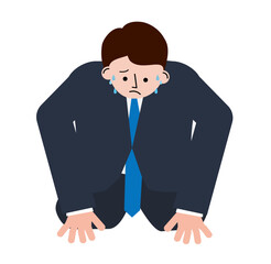追い詰められて土下座をするスーツの男性のイラスト