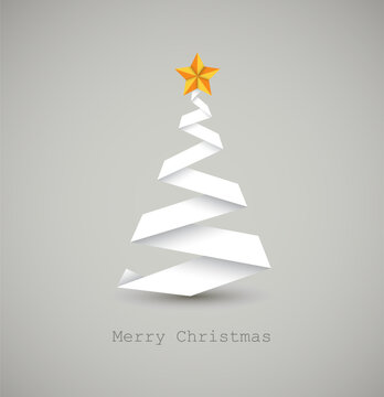 Simple vector christmas tree made from white paper stripe - original new year card