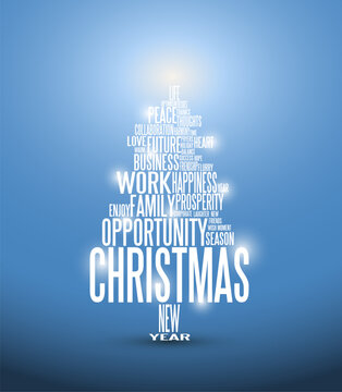 Vector Abstract christmas tree made from white season words