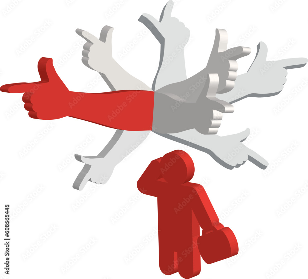 Poster Man thinking with color hands pointing in different directions above his head