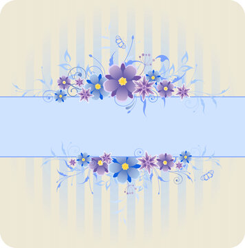 striped vector background with violet and blue flowers