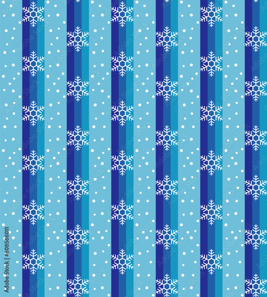 Poster seamless pattern with snowflakes on blue vertical lines