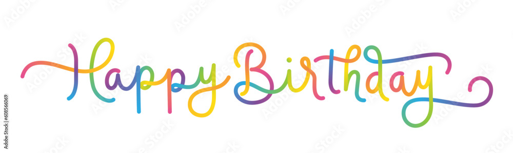 Wall mural happy birthday colorful vector monoline calligraphy banner with swashes - Wall murals