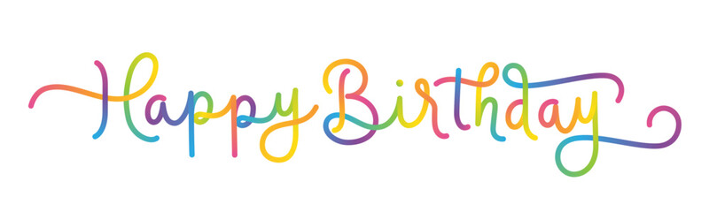 HAPPY BIRTHDAY colorful vector monoline calligraphy banner with swashes