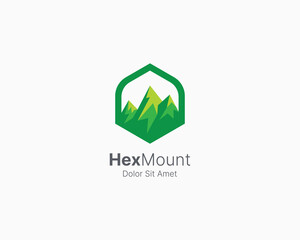 Hexagon mountain vector logo template