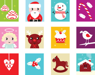 Advent Calendar. Christmas Time. Various cartoon christmas icons and elements.