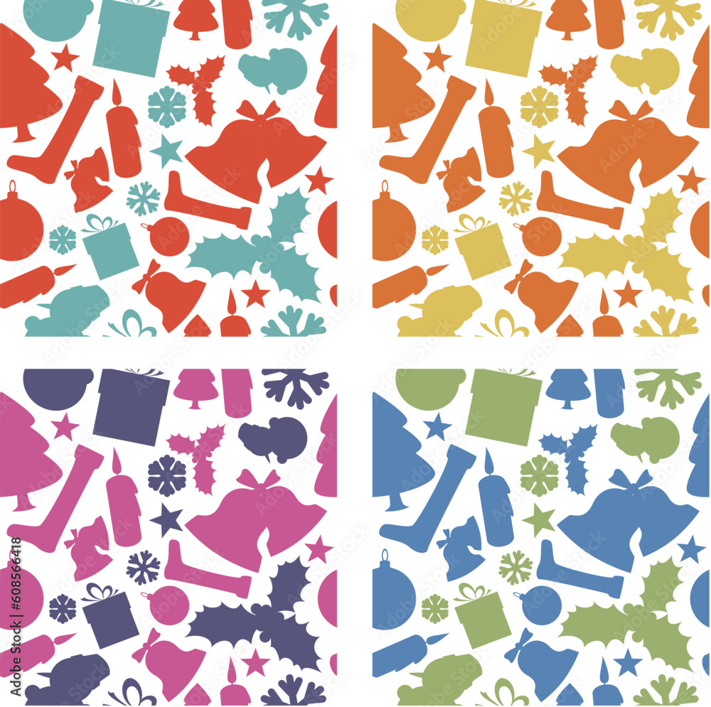 Poster set of seamless vector christmas patterns from various shapes