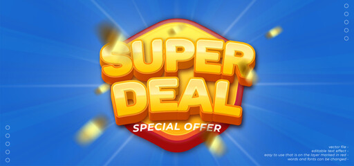 Super deal banner template design with 3D style editable text effect