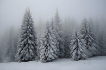 Obraz premium snow covered pine trees in the forest